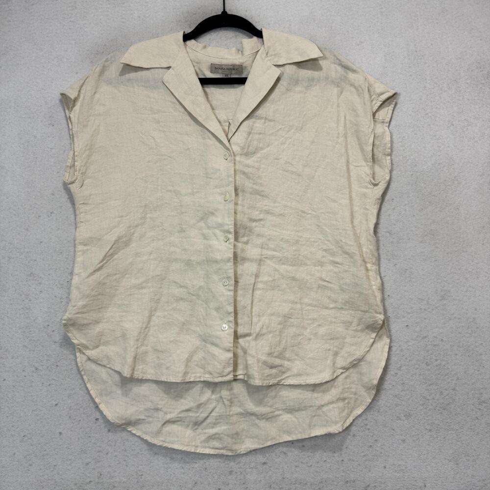 Banana Republic Shirt Womens XS White 100% Linen Button Front Cap Sleeve Top